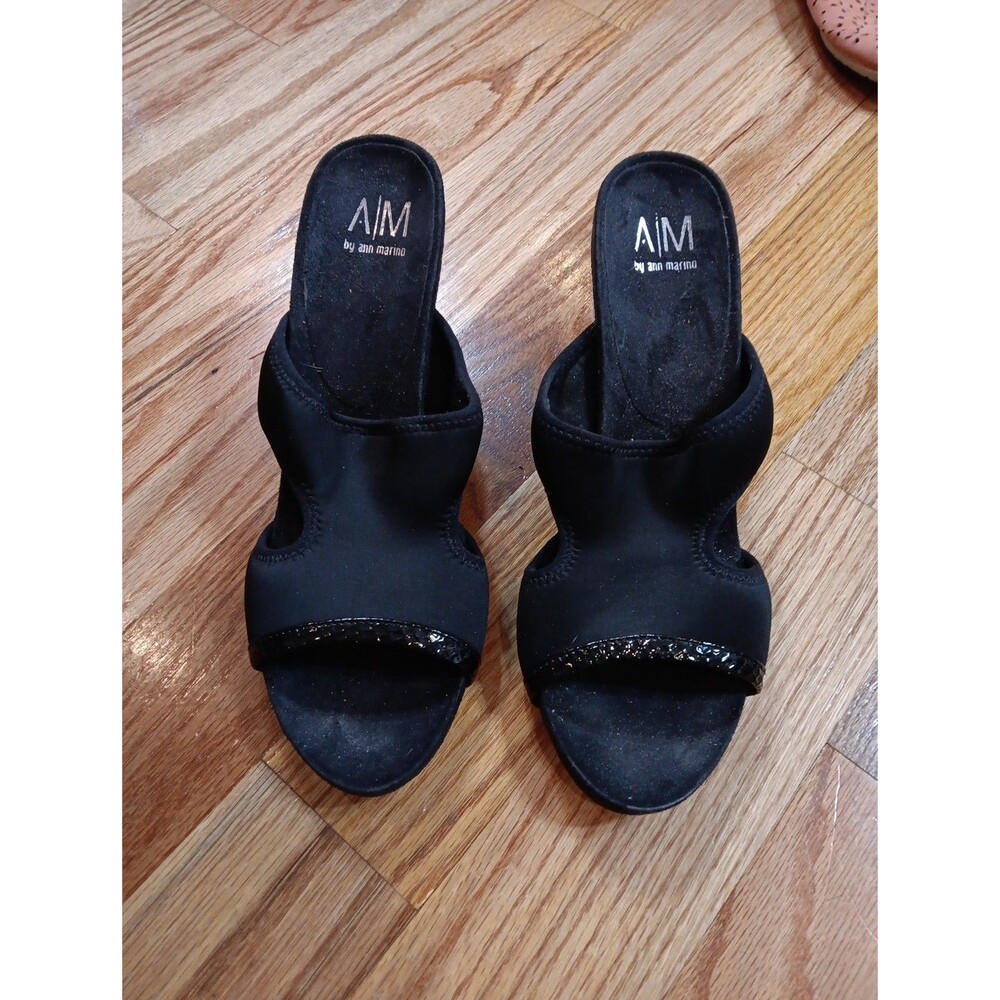 AM BY ANN MARINO Women's Black Wedge Sandal Shoes Size‎ 10 Medium
